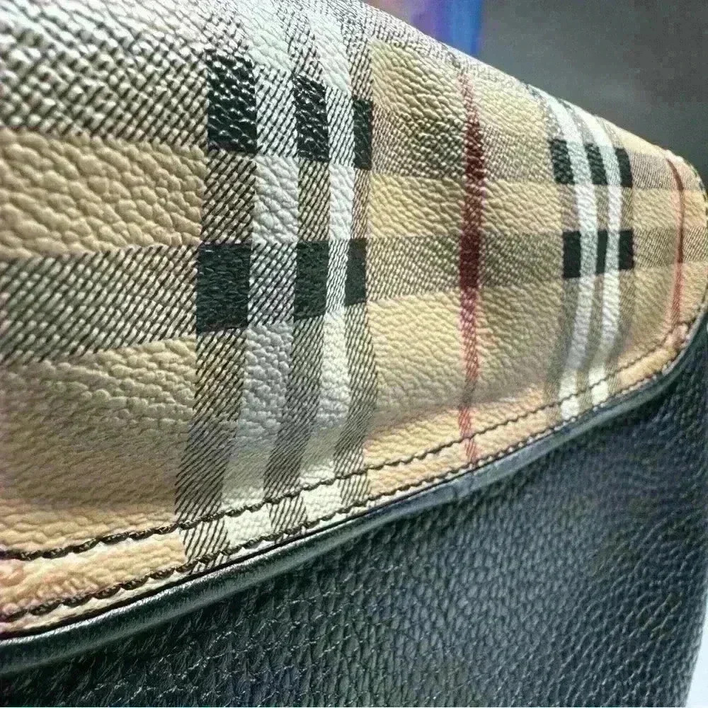 BURBERRY Haymarket Check MaydownCrossbody Bag Black - Picture 10 of 15